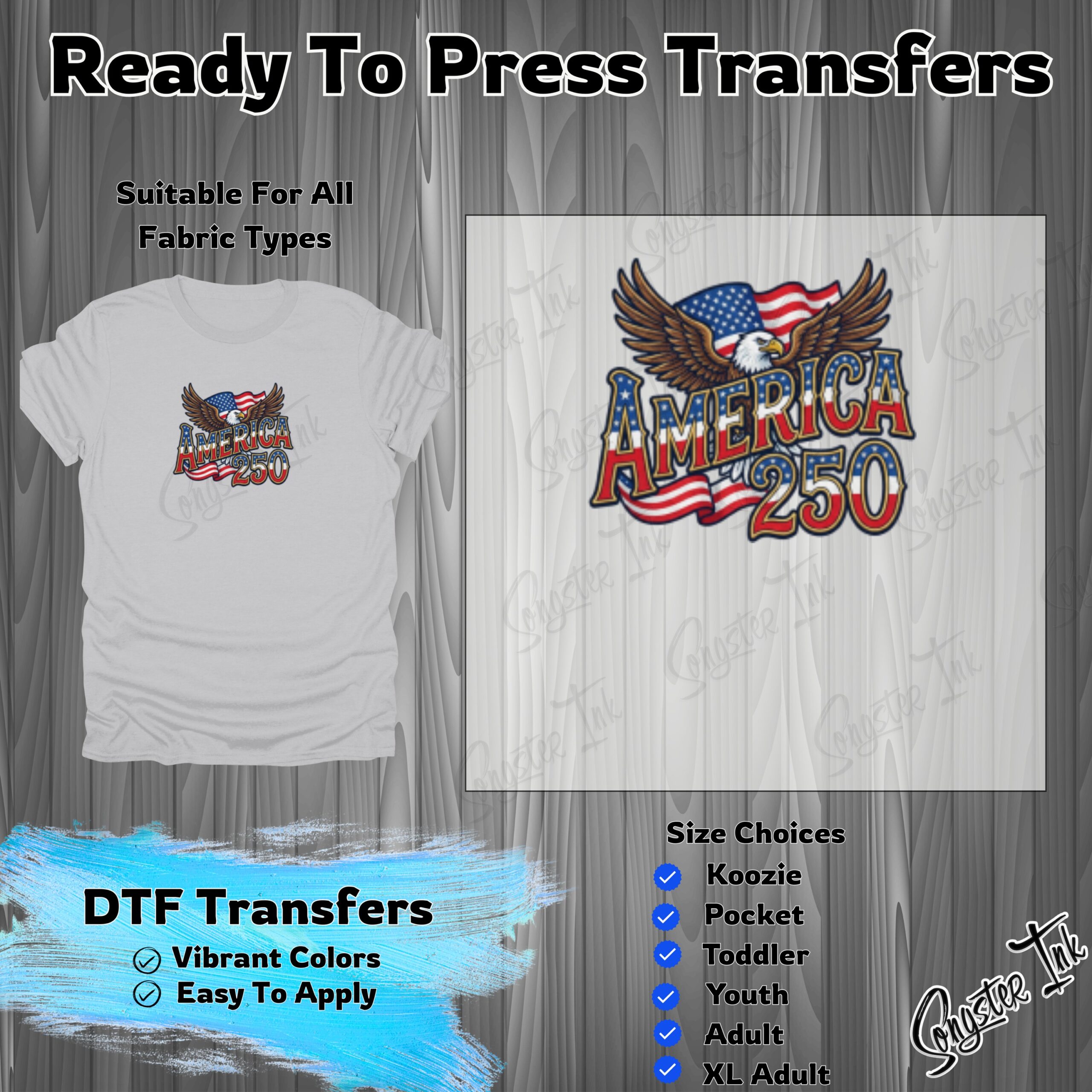 America 250 DTF Transfer, Patriotic Eagle Ready to Press, Custom Shirt Decal, Independence Day Iron On