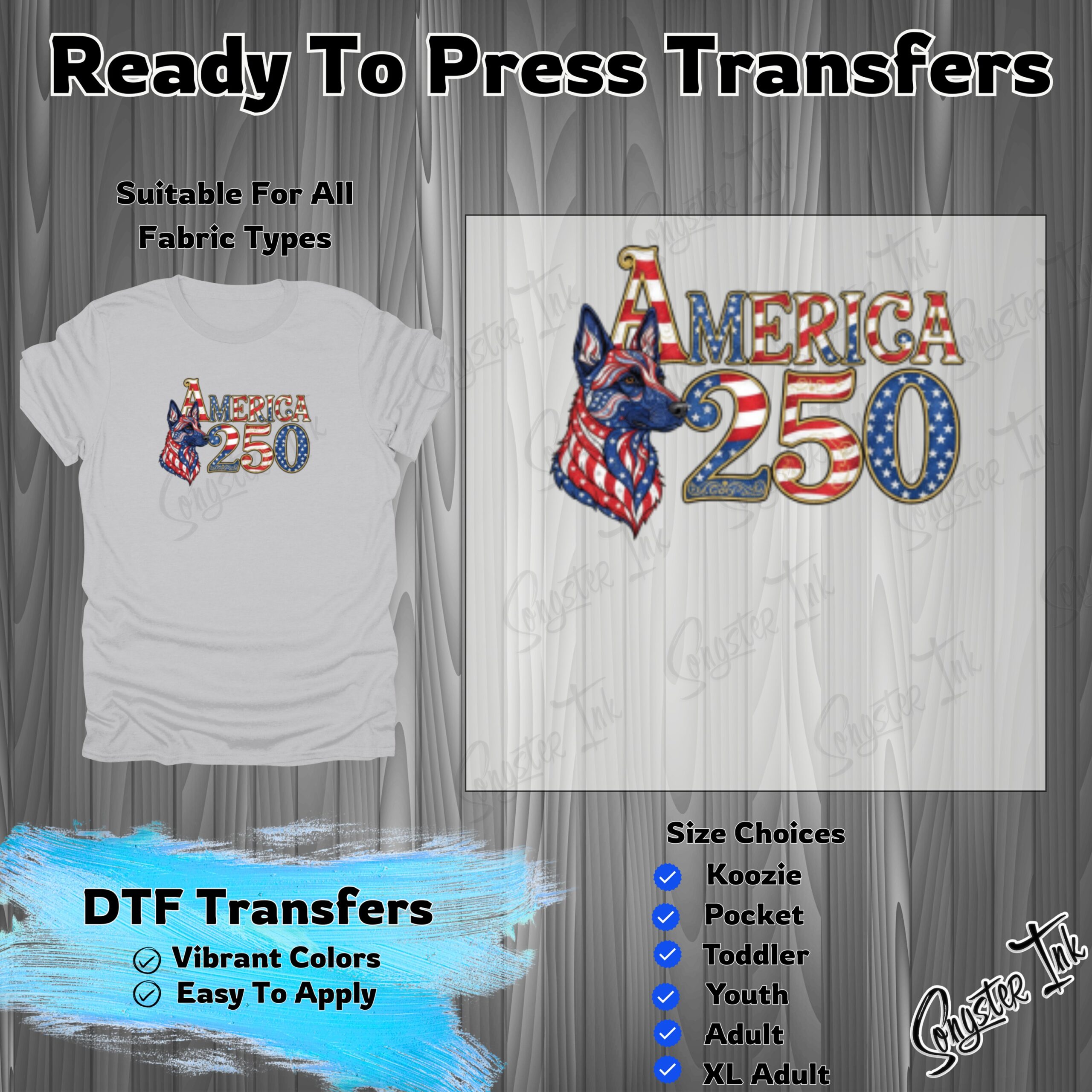 America 250 German Shepherd DTF Transfer, Patriotic Dog Ready To Press, American Flag Heat Transfer