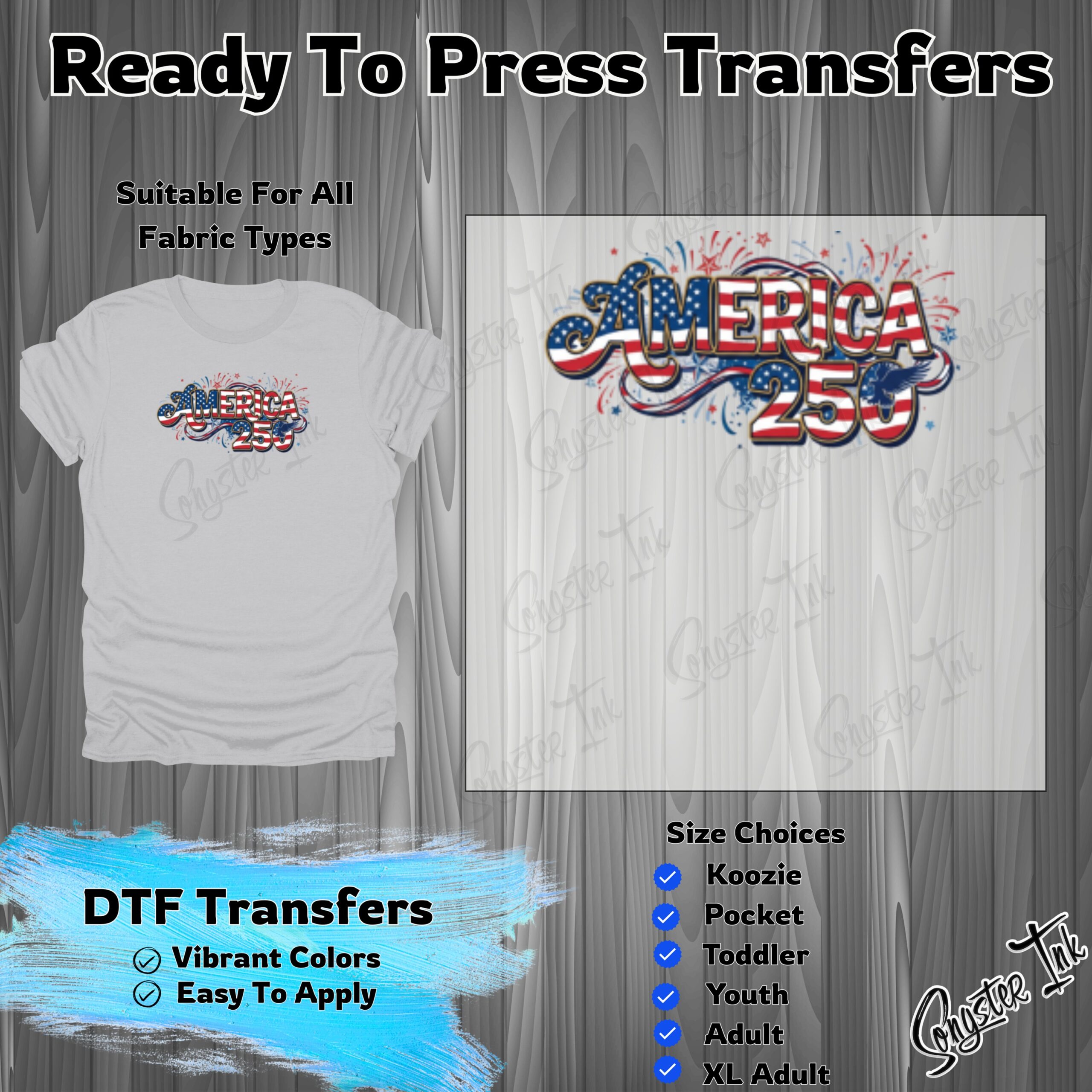 America 250 DTF Transfer, Ready To Press Heat Transfer, Patriotic USA Iron On, July 4th DIY Shirt Design