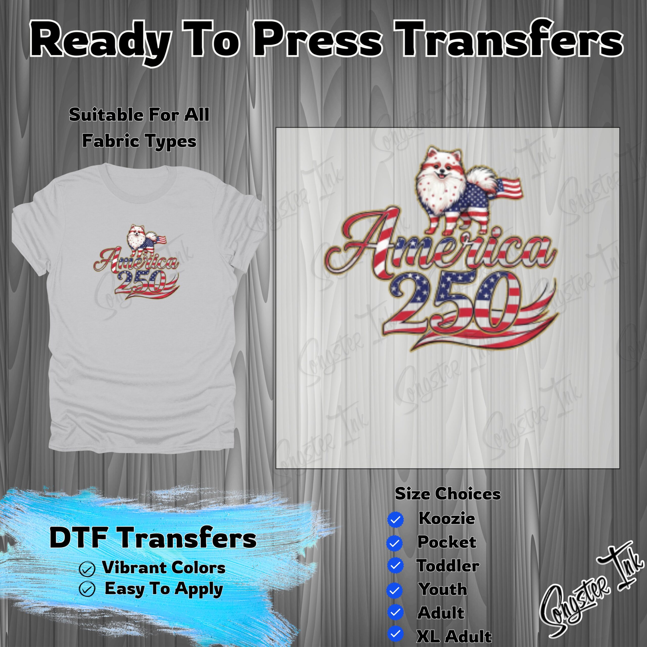 Patriotic Pomeranian America DTF Transfer, Ready To Press USA Dog Flag Heat Transfer for T-Shirts, Independence Day Design