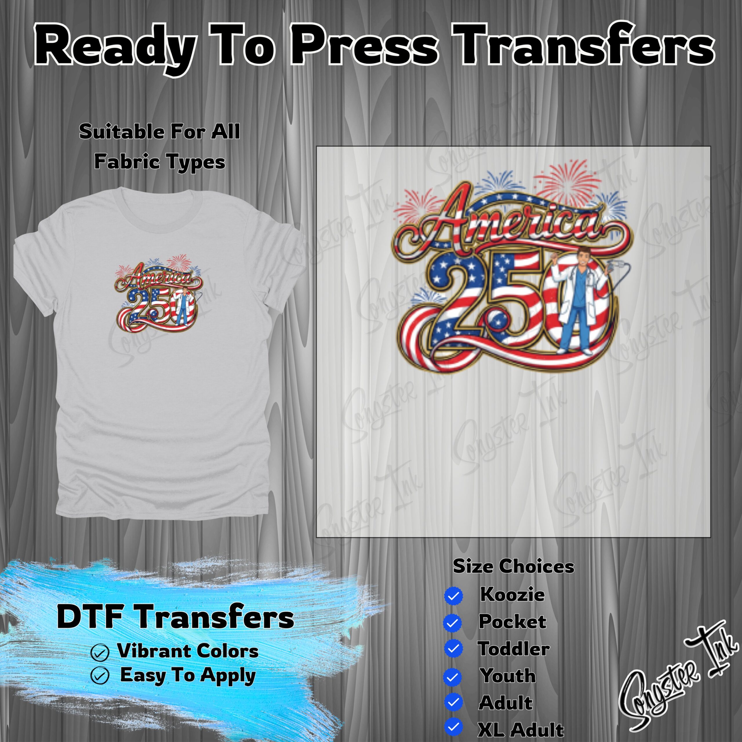 America 250 Doctor DTF Transfer, Patriotic Healthcare Hero Ready To Press Design, 4th of July Celebration Transfer