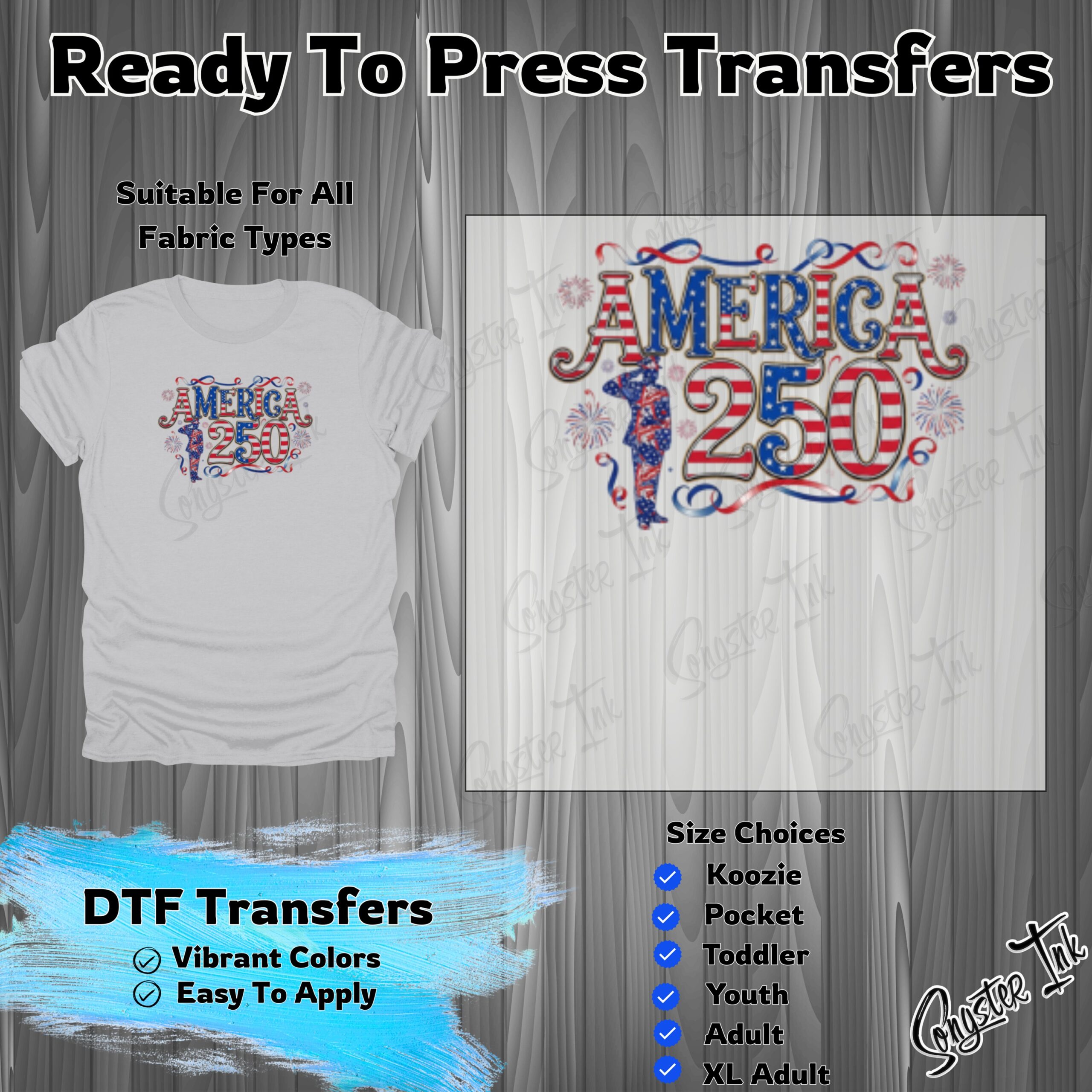 America 250 DTF Transfer, Patriotic Ready to Press Heat Transfer for Fourth of July Shirt, Military Salute USA Flag Design Iron On