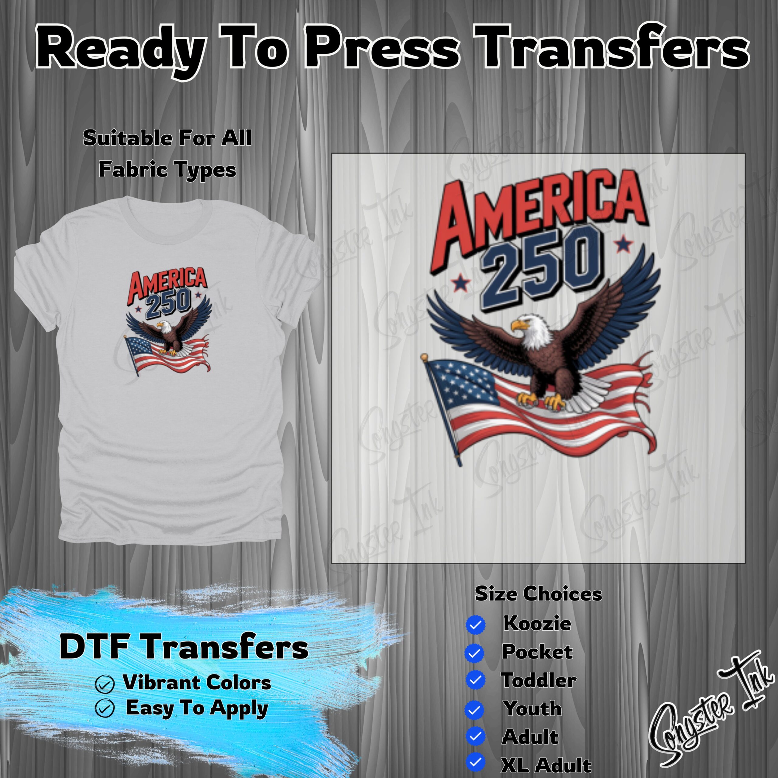 America 250 Eagle Flag DTF Transfer, Ready To Press Heat Transfer, Patriotic USA Shirt Design, Fourth of July Transfer
