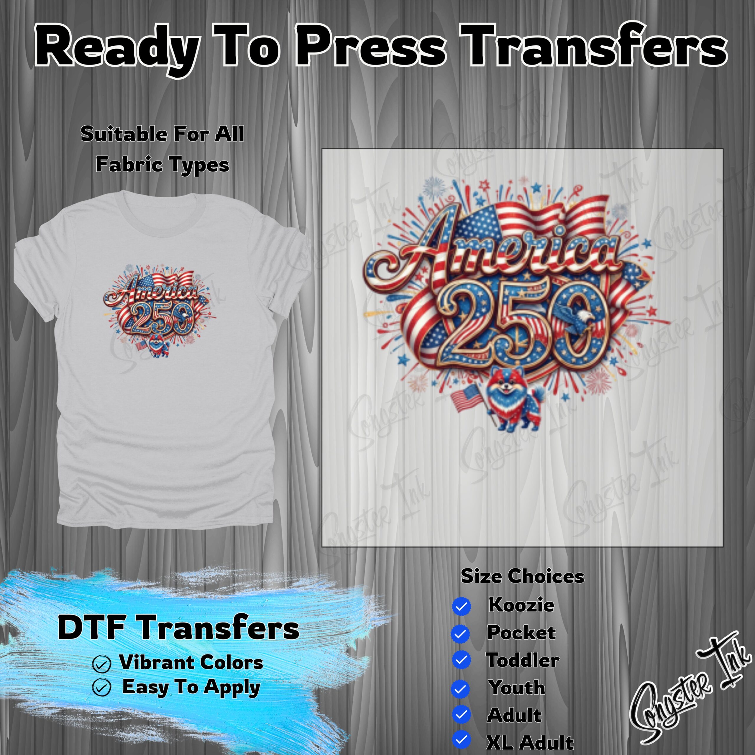 America 250 DTF Transfer Patriotic Ready To Press Design, 4th of July Celebration Heat Press Print, American History Transfer
